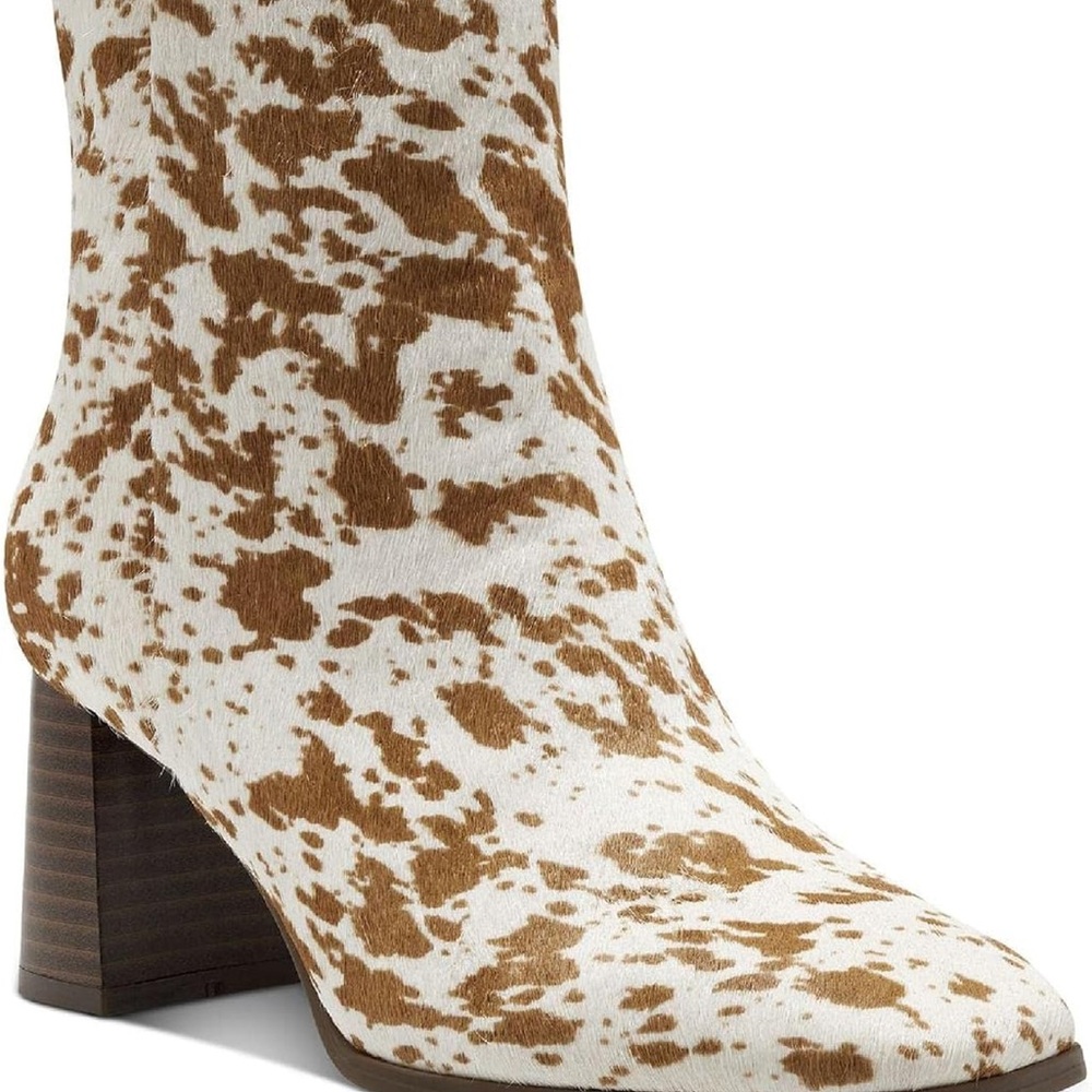 INC International Concepts Cow Print Heeled Boots